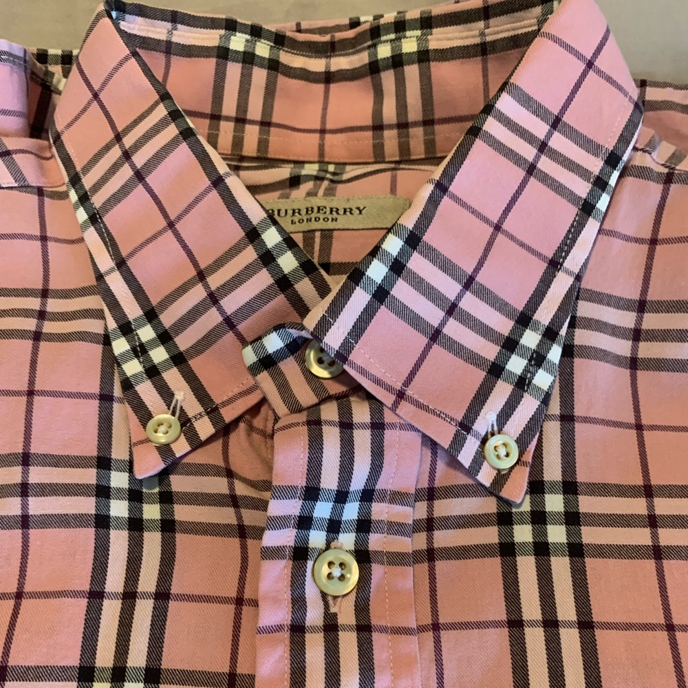EUC Men’s pink authentic Burberry button-down 100% cotton LARGE LS
